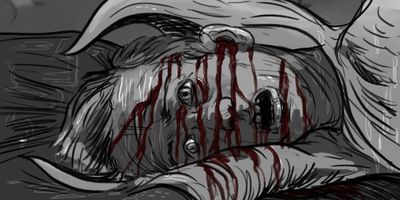 MS - tracking back revealing body.
The blood drains into the ear canal and leaves it spotless. / DARREN (V.O): What would I find, hiding in the dark?