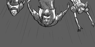 WIDE - Group of humans falling (Darren is glowing)
...and levity brings them back to life! Ecstacy!
* Slow motion, crane or drone, green screen maybe, in reverse
* Lighting gag