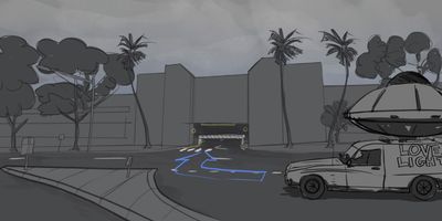 ES>WIDE (DOLLY) - tracking car backwards and then forwards once turned into the carpark.
* Dolly on track. Get this on leaving the carpark as well