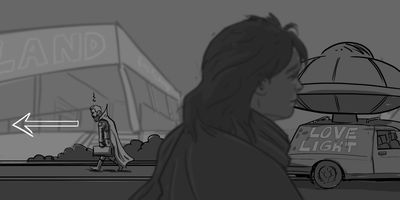 Glen carries his tool kit and plunger towards shopping centre.
LS>WIDE (Dolly) - Now we see Glen the shops and the Kingswood.
* Dolly on track. People passing by the camera