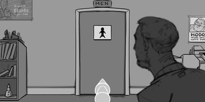 Staff member approaches.
MS (STATIC) - Follow staff member approaching cubicle