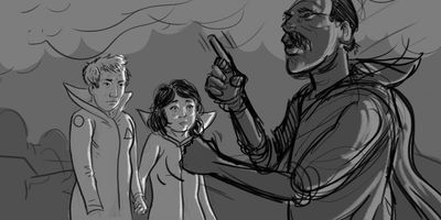 He stops in front of GLEN and GLENROSE ROSE... They are HOLDING HANDS tightly.