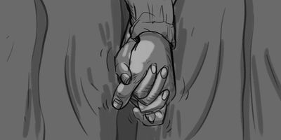 The scene pauses on the Roses' interlinked hands.