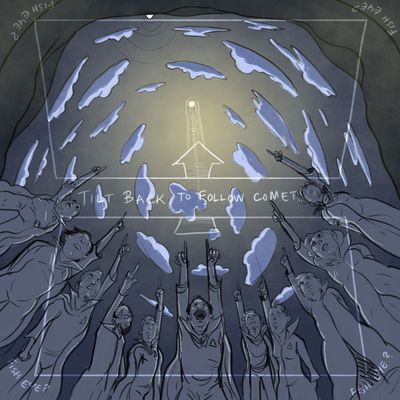 The group members simultaneously point at the COMET.