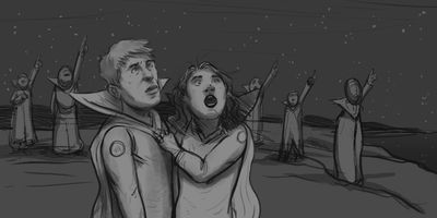 Glen's expression hints at his fear of God. Glenrose looks like she's seeing Him.