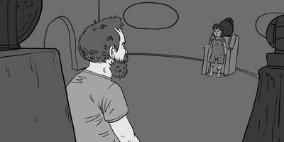 Conversation.
OTS (STATIC) - Over Glen’s shoulder.