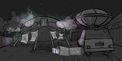 The nocturnal sounds of suburbia. The Future house is glowing.
LS WIDE>WIDE (DOLLY) - Slow push in.
* Glimmer glass,Dolly on track, potentially some bum walking through with a trolley. Refer to drawing by Vad.