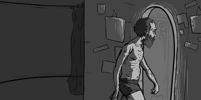 Glen strides towards the door and lowers the stairs.
WIDE (STATIC) - Centre framing.