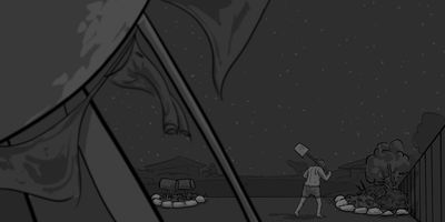 Glen finds a shovel and heads beneath the house.
WIDE (STATIC/DOLLY) - Slow push in.
* Important to match this with the pervious shot.