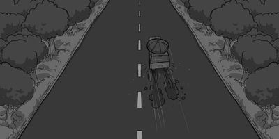 The Kingswood hurtles along; static pumping from the radio.
LS>WIDE (STATIC) - From a distance you see the car hurtling along.
* Symmetrical