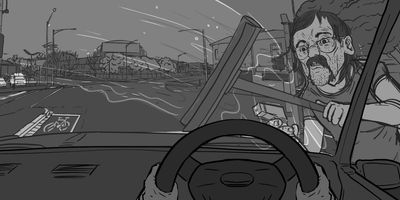 Suddenly soapy water is squirted across the windscreen.
POV (HANDHELD) - From Glen’s perspective.
* Only ever revealing a little bit of Darren’s face. Not the whole lot! Leave the viewer wanting more.