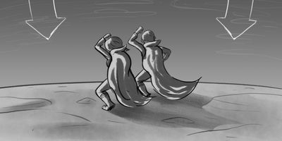 WIDE > WIDE (CRANE) - Over the top crane down to eye level. 
* Slow motion, crane.