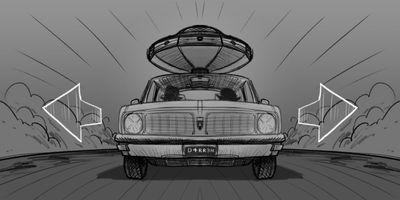 LS > WIDE (STATIC) - In front of car slightly tilted down from a distance. Long stretch of road!
* Apple boxes, tall sticks, maybe platform of some type